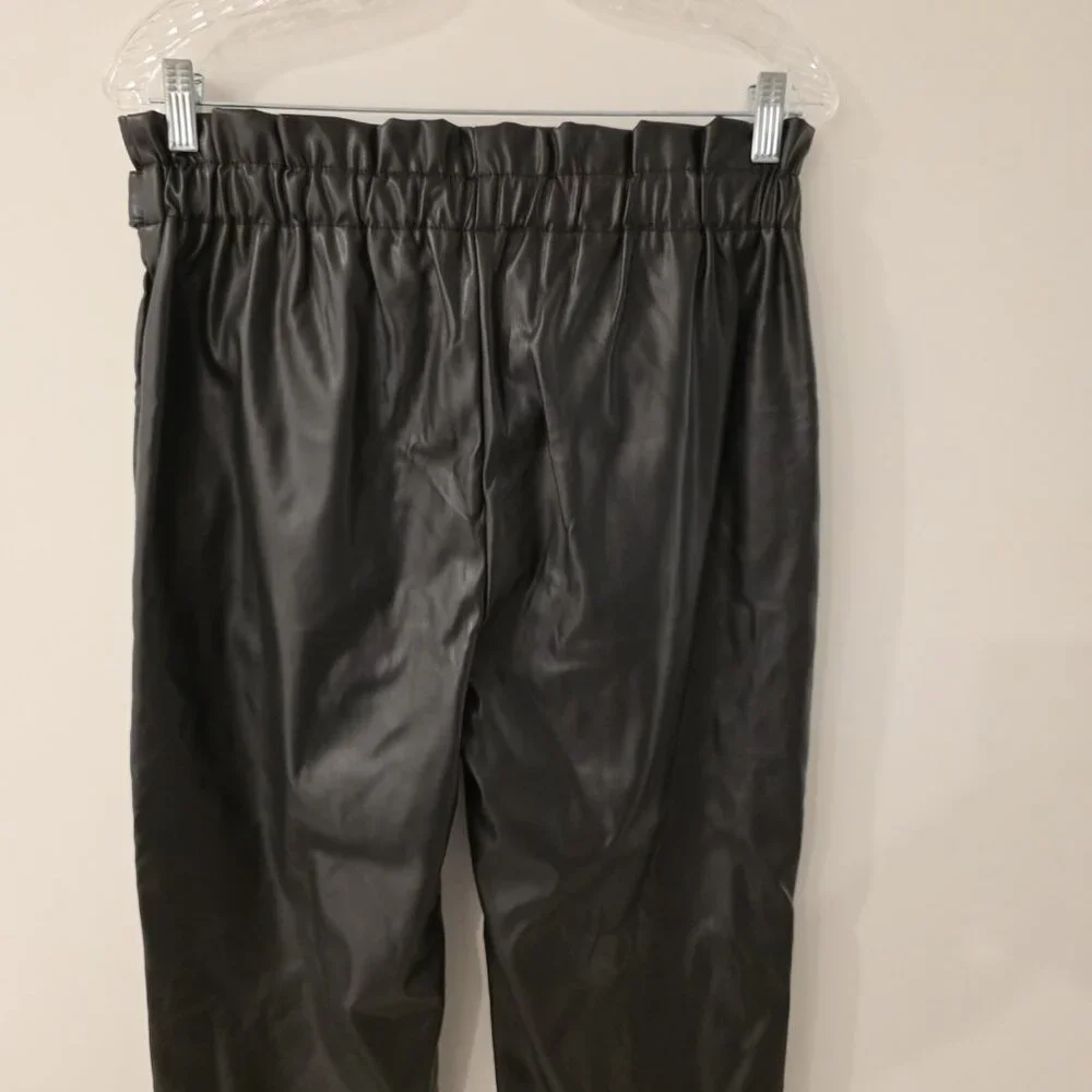 Mi Ami For Francescas Faux‎ Leather Paperbag Pants Black Tie-Waist Large NEW